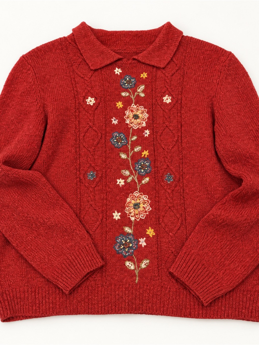 Embroidered Burnt Orange Women’s Sweater with Collar